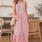 Abstract Print Split Neck Sleeveless Maxi Dress