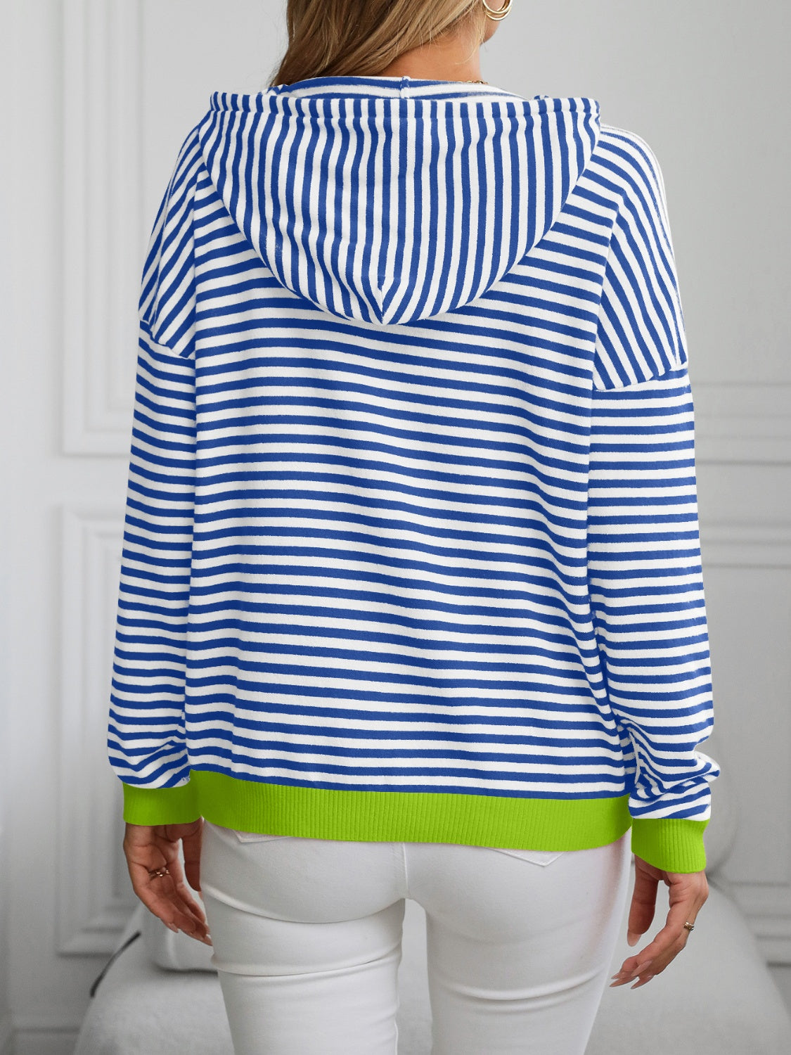 Striped Long Sleeve Hooded Knit Top