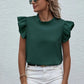 Mock Neck Ruffled Cap Sleeve Blouse