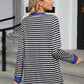 Pocketed Striped Round Neck Long Sleeve T-Shirt