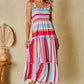 Red Stripe Ruffled Straps Smocked Tiered Long Dress