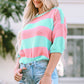 Color Block Round Neck Half Sleeve Sweater