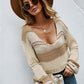 Color Block V-Neck Dropped Shoulder Sweater