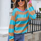 Striped Round Neck Dropped Shoulder Sweater