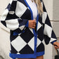 Checkered Dropped Shoulder Long Sleeve Cardigan