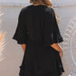 Black Ruffled 3/4 Sleeve V Neck Babydoll Mini Dress