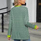 Pocketed Striped Round Neck Long Sleeve T-Shirt