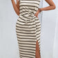 Slit Striped Cap Sleeve Dress