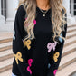 Bow Graphic Round Neck Long Sleeve Sweater