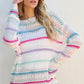 Openwork Striped Long Sleeve Knit Cover Up