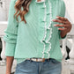 Lace Detail Ruffled Round Neck Long Sleeve Shirt