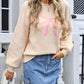 Bow Graphic Round Neck Long Sleeve Sweater