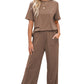 Solid Color T Shirt 2pcs Wide Leg Pants Set