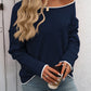 Contrast Trim Round Neck Long Sleeve Sweater