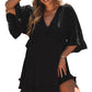 Black Ruffled 3/4 Sleeve V Neck Babydoll Mini Dress