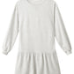 White Solid Color Puff Sleeve Ruffle Hem Mini Dress