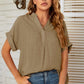 Notched Neck Slit Cuffed Blouse