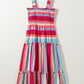 Red Stripe Ruffled Straps Smocked Tiered Long Dress