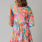 Multicolor Geometric Print Split Neck Ruffle Tiered Mini Dress