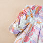 Pink Abstract Print Bubble Sleeve Smock Detail Blouse