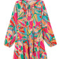 Multicolor Geometric Print Split Neck Ruffle Tiered Mini Dress