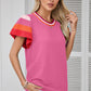 Color Block Round Neck Knit Top