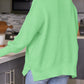 Slit Round Neck Dropped Shoulder Sweater