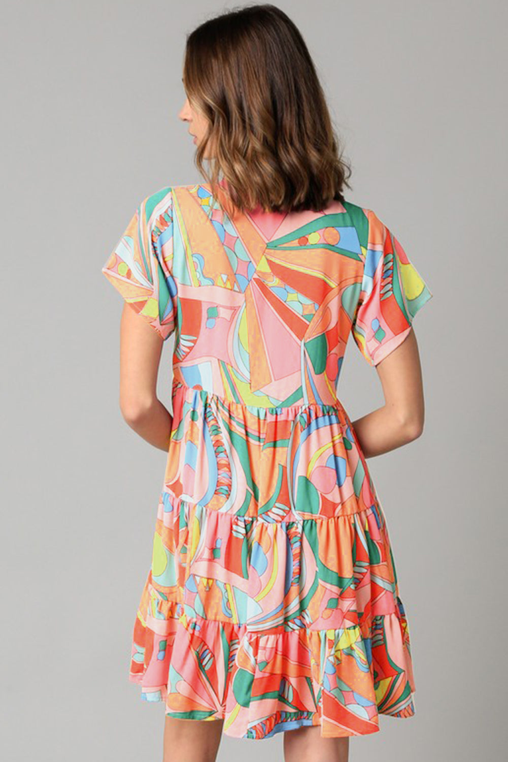 Abstract Geometric Print Tassel Tie Flared Dress