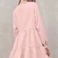 Pink Frilled Stand Collar Long Sleeve Ruffle Dress