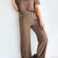 Solid Color T Shirt 2pcs Wide Leg Pants Set