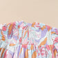 Pink Abstract Print Bubble Sleeve Smock Detail Blouse