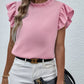 Mock Neck Ruffled Cap Sleeve Blouse