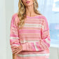 First Love Striped Long Sleeve Openwork Knit Top