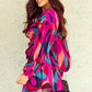 Abstract Printed Belted Puff Sleeve Mini Dress