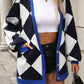 Checkered Dropped Shoulder Long Sleeve Cardigan