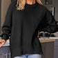 Slit Round Neck Dropped Shoulder Sweater