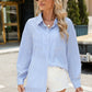 Pocketed Striped Collared Neck Long Sleeve Shirt