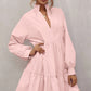 Pink Frilled Stand Collar Long Sleeve Ruffle Dress