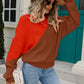 Two-Tone Round Neck Ribbed Sweater