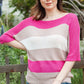 Color Block Boat Neck Half Sleeve Knit Top