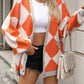 Checkered Dropped Shoulder Long Sleeve Cardigan