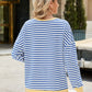 Slit Striped Round Neck Long Sleeve Sweatshirt