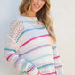 Openwork Striped Long Sleeve Knit Cover Up