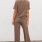 Solid Color T Shirt 2pcs Wide Leg Pants Set