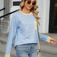 Pocketed Striped Round Neck Long Sleeve T-Shirt