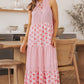 Abstract Print Split Neck Sleeveless Maxi Dress