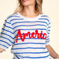 Haptics Letter Embroidery Striped Knit Top