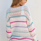 Openwork Striped Long Sleeve Knit Cover Up