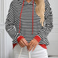 Striped Long Sleeve Hooded Knit Top