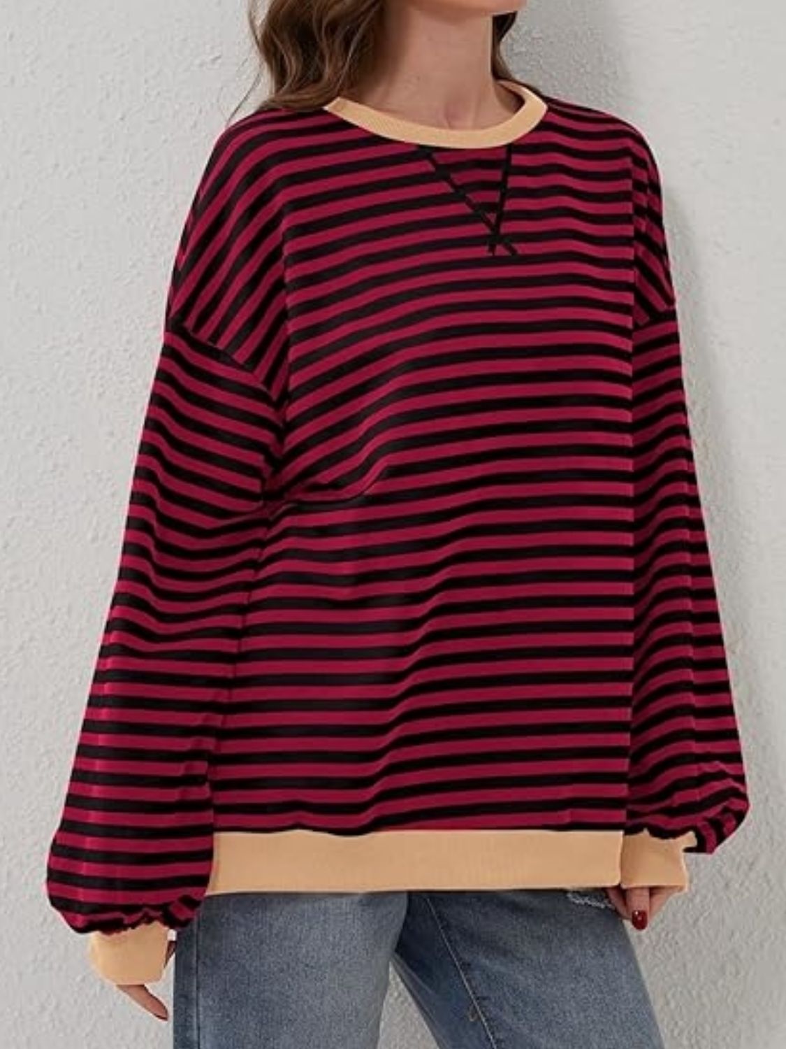 Striped Round Neck Long Sleeve T-Shirt